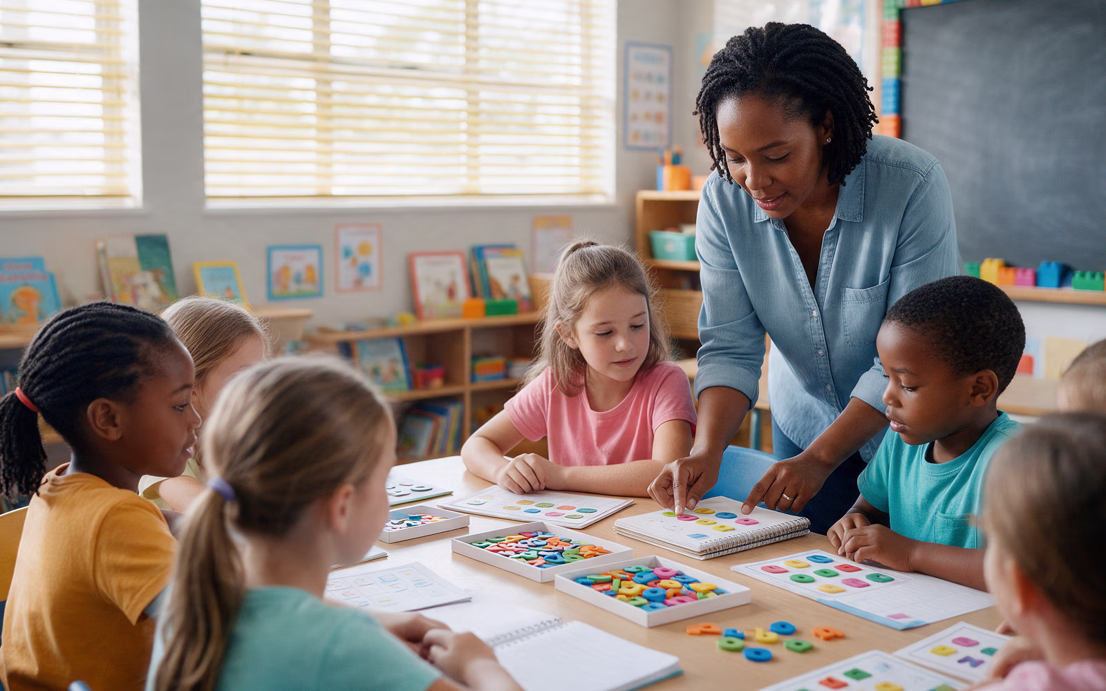 Teacher preparing dyslexia-friendly learning resources and reviewing a classroom checklist