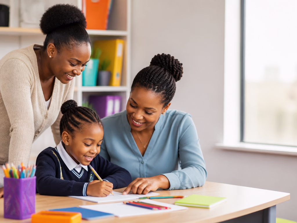 South African learner receiving positive support with written schoolwork